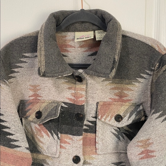 NWT River Trail Woven Flannel Shacket In Aztec Pink - Picture 2 of 11